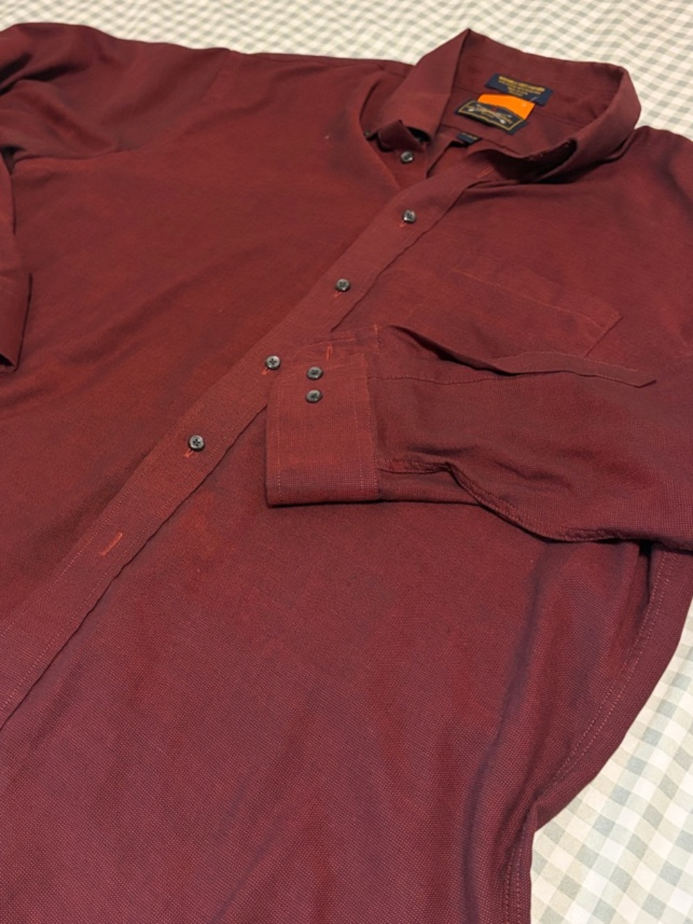 Vintage The Arrow Company Men's Wrinkle Free Oxford Burgundy Button-Up Shirt 17